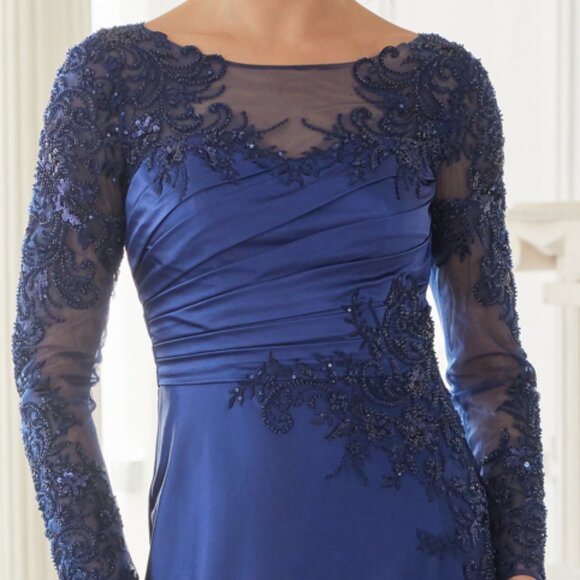 Formal dress.Long sleeve plus size mother of the bride party wedding guest navy - Picture 7 of 8